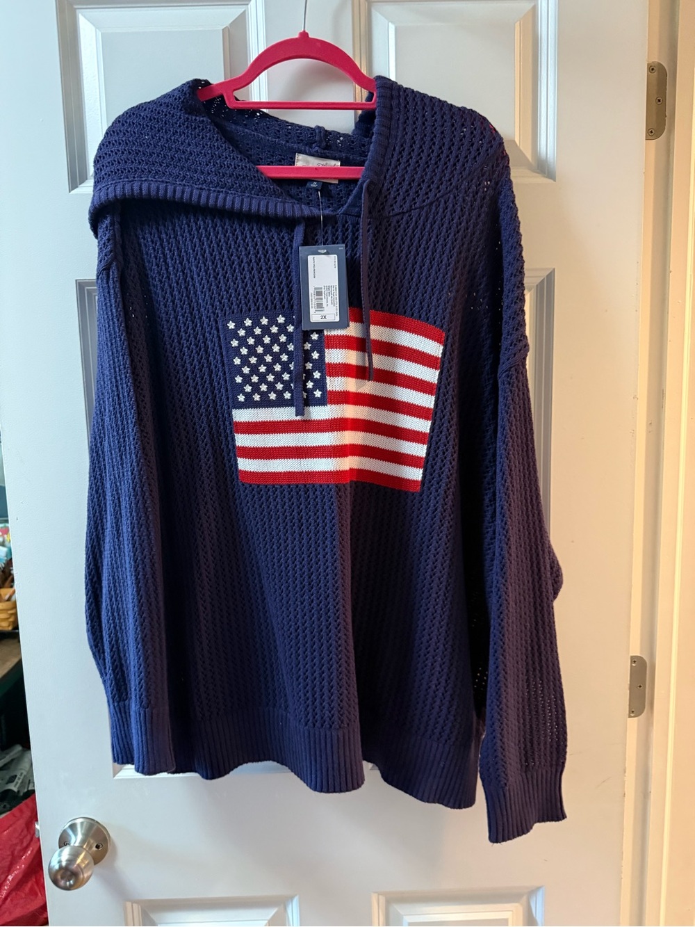 Target Navy Crewneck Sweater with Red & White Flag Motif
